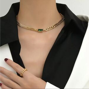 #37 Gold Emerald Green Necklace